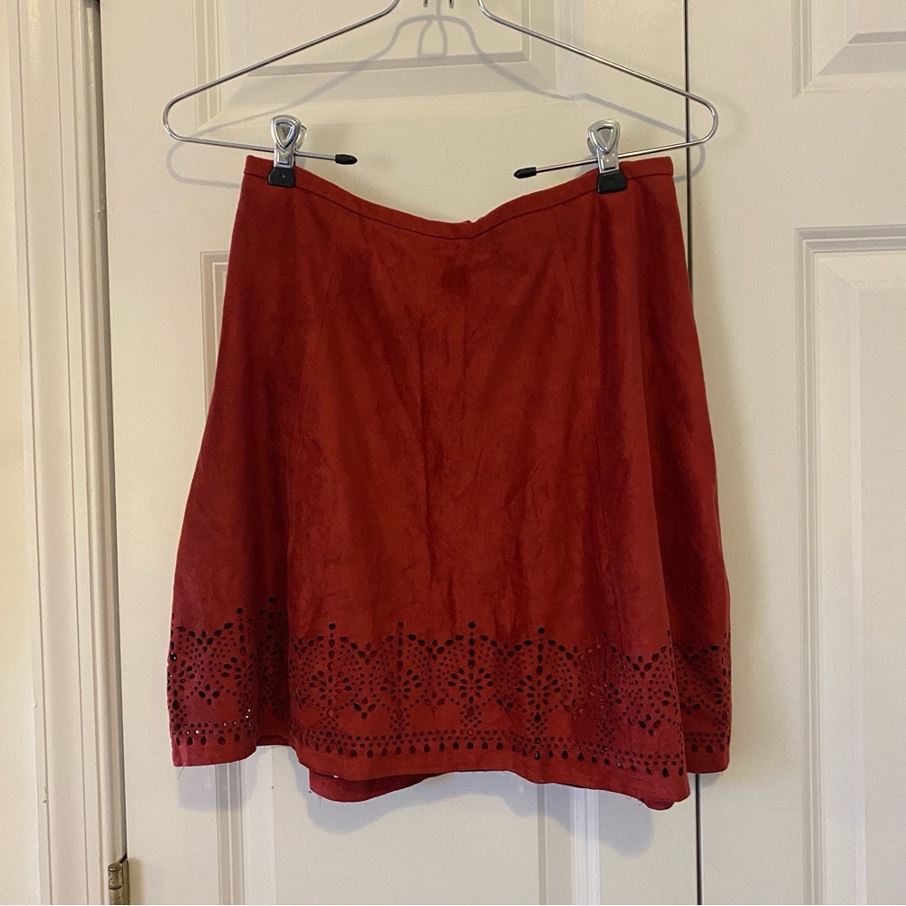 Express | Suede Mini A Line Skirt Cut-outs Burnt Orange 4